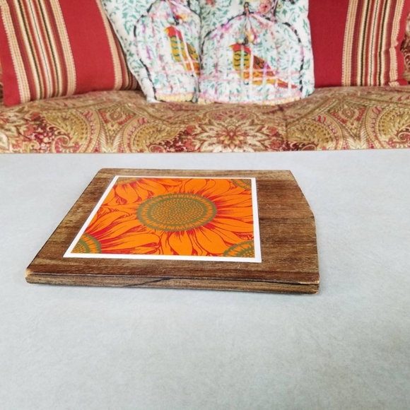 Orange Flower Ceramic and Wood Trivet - Picture 5 of 10